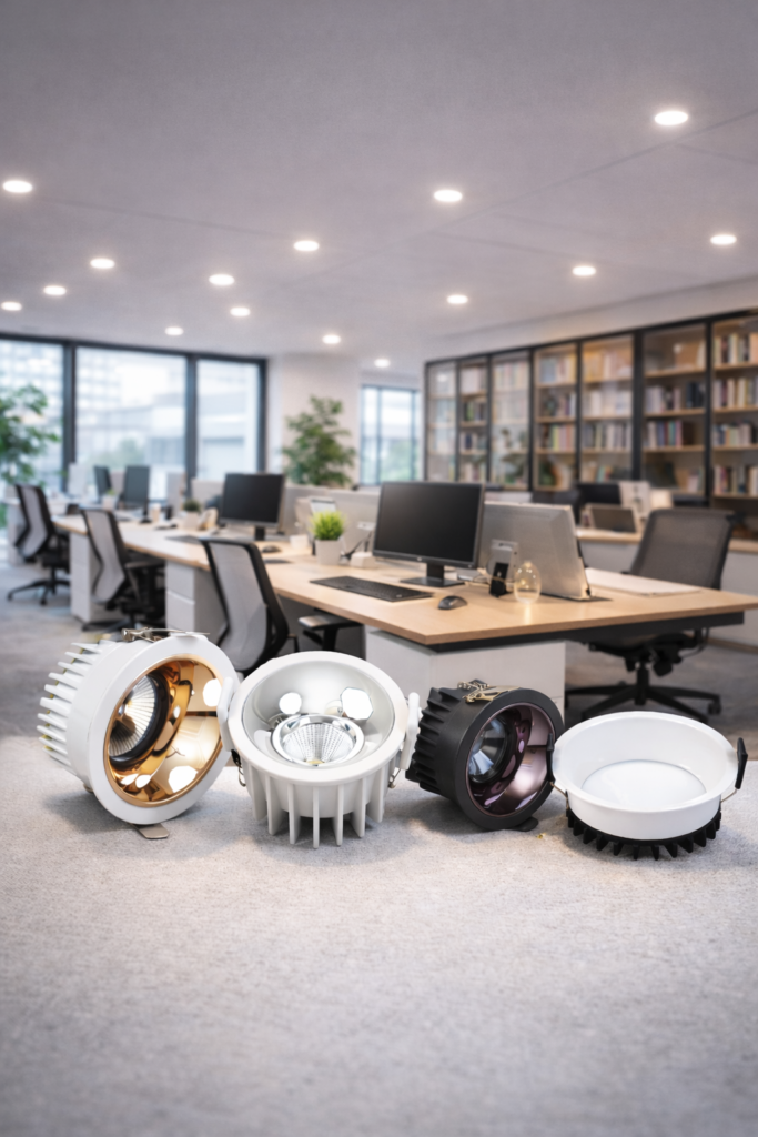 Modern LED Downlights displayed in a professional office by Magiclyt